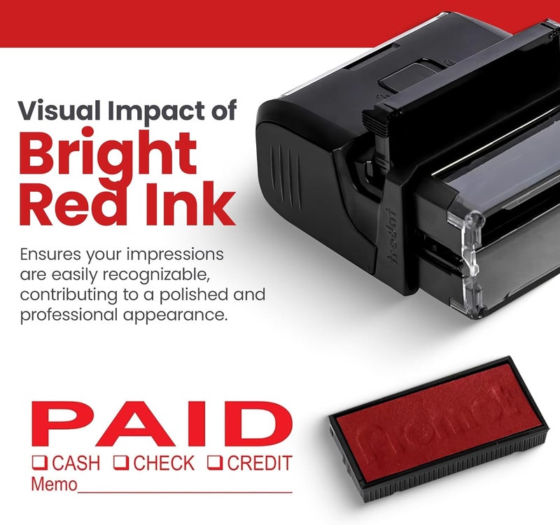 Promot Paid Stamp Self Inking Stamp - Paid Stamp for Office, Accounts Payable Stamp w/Type and Memo - Rubber Stamps for Retail Use, Red Ink Stamp, Self Inking Stamp for Business Supplies - Image 4